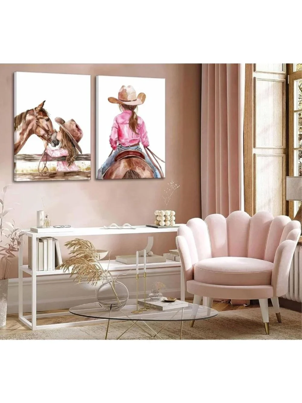 Set of 2 Western Cowgirl Nursery Canvas Wall Art - 16x24in Decor for Kids